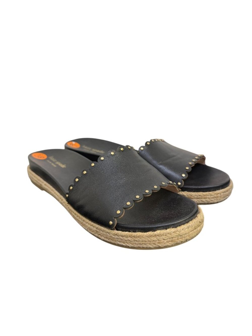 Kate Spade Black Leather Scalloped Espadrille Slide Sandals Size 8.5